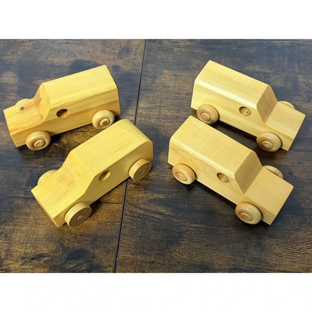 Lot‎ Of 4 Handmade Wooden Toy Trucks Light Brown 031326-05 To 08